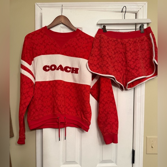 Coach Pants - RARE Authentic Coach Red Logo Sweatshirt Shorts lounge Set small $650